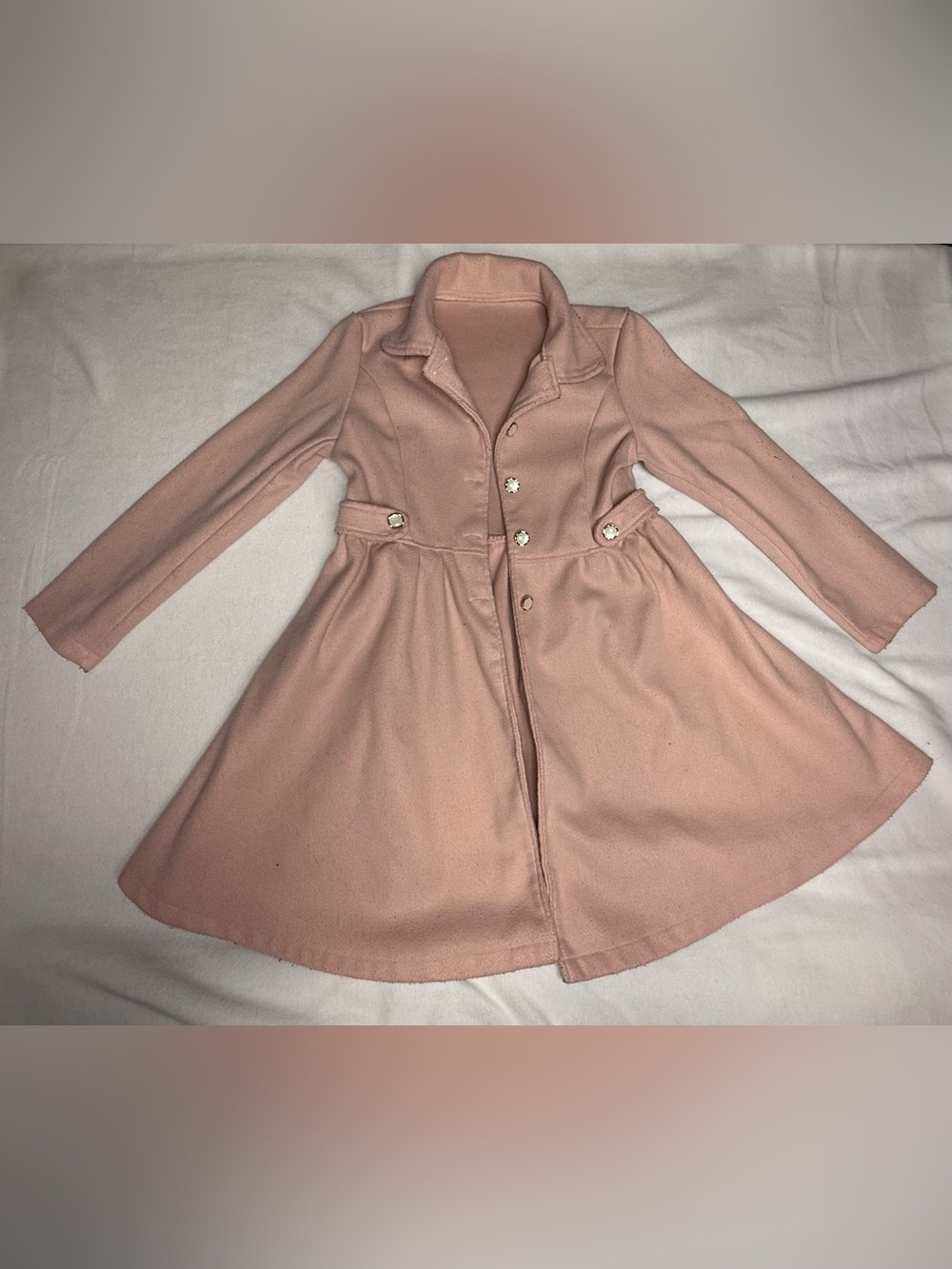 SHEIN Girls Pink Fit & Flare Coat Button Front